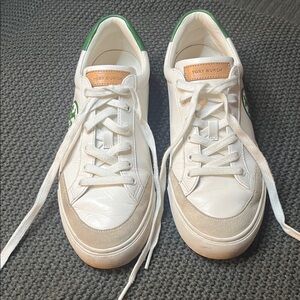 Tory Burch White and Green Leather Sneakers